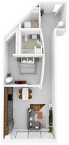 1 Bed 1 Bath 834 square feet floor plan The Taylor